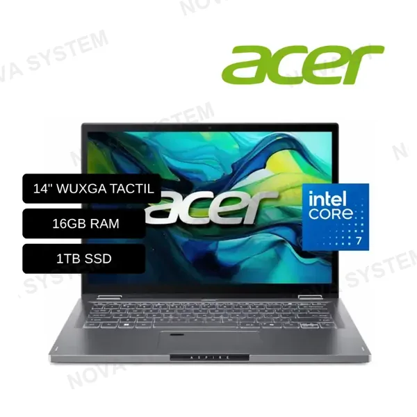ACER LAPTOP ACER ASPIRE SPIN 14 ASP14-51MTN-733W INTEL CORE 7 150U/ 16GB RAM/ 1TB SSD/ PANTALLA 14 WUXGA TS / WINDOWS 11/ AMERICANA / 360 INCLUYE LAPIZ