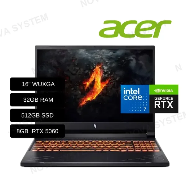 ACER LAPTOP ACER GAMER NITRO V16 ANV16-71-7809 INTEL CORE 7 240H / 32GB RAM/ 512GB SSD/ 8GB RTX 5060/ PANTALLA 16 WUXGA/ WINDOWS 11