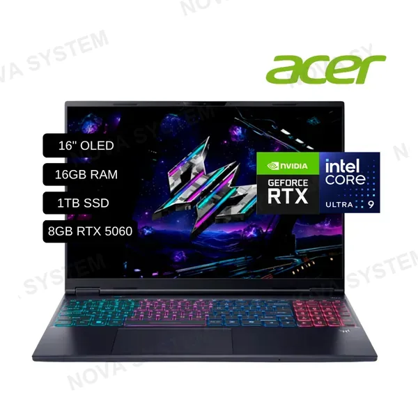 ACER LAPTOP ACER PREDATOR HELIOS NEO 16S AI PHN16S-71 91AW ULTRA 9 275HX/ 16GB / 1TB SSD/ 8 GB RTX 5060/ PANTALLA 16 OLED/ WINDOWS 11 AMERICANA