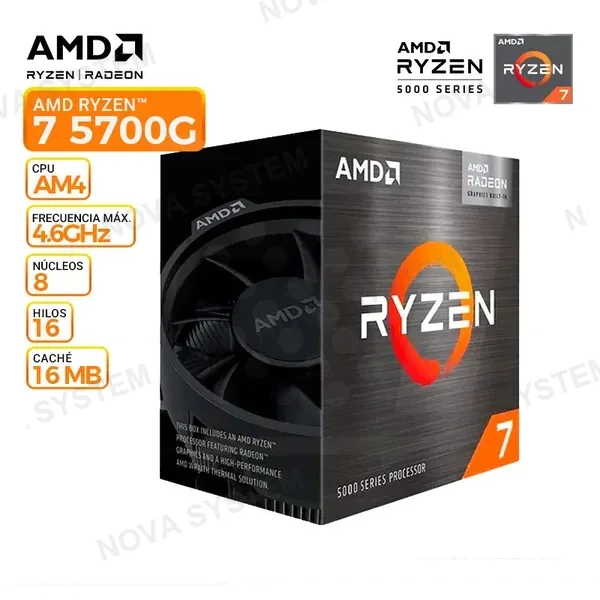 AMD PROC. AMD RYZEN 7 5700G 3.8-4.6 GHz RAM max3200MHz /8CORE-16HILOS/L1-384KB/L2-4MB/L3-16MB/7NM/65W/PCIe® 3.0/Radeon™ Graphics