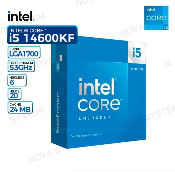 INTEL PROC. INTEL CORE I5 14600KF 3.5-5.3 GHz DDR4-max 4800/LGA 1700/14CORE-20HILOS/INTEL SMART CACHE 24MB/L2-20MB/7NM/125W/181W TURBO/NO FAN COOLER