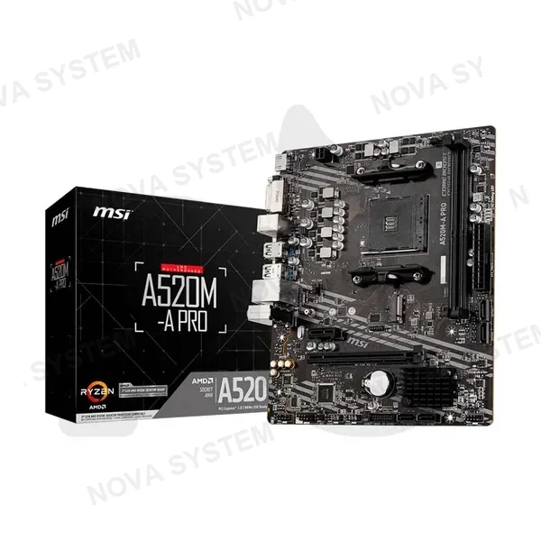 MSI MB MSI A520M-A PRO AM4/DDR4/2 SLOT 64GB/4600(OC)2133-3200 MHz RAM/1xHDMI 2.1(4K 60Hz)/1xDVI-D/1xM.2 PCIe3.0x4/2xPCIe 3.0x4/4xUSB3.2 Tipo A/2xUSB2.0 Tipo A