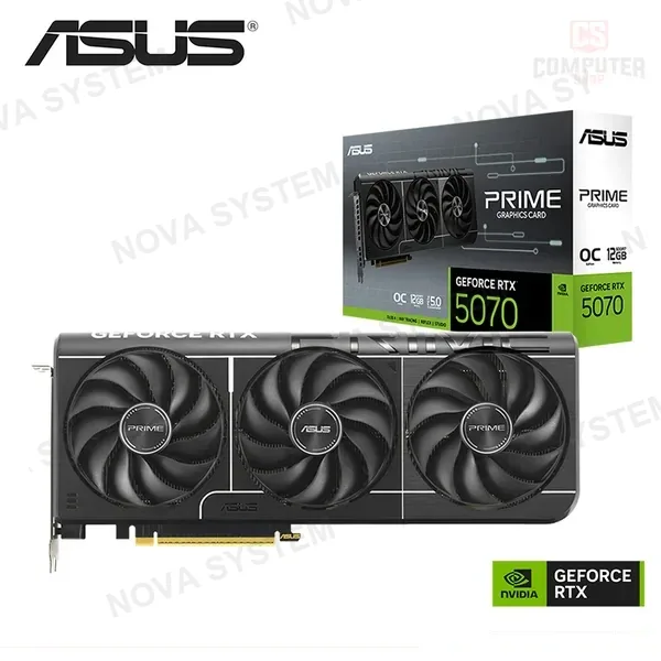 ASUS TARJ. VIDEO ASUS NVIDIA GEFORCE RTX™ 5070 PRIME OC 12GB GDDR7/192-BITS/28 Gbps/3 FAN/CUDA® Cores 6144/RELOJ BASE 2512-2542 MHZ/988 TOPs/3xD-PORT2.1b/1xHDMI2.1b/RESOLUCION 7680 x 4320/PCI-E 5.0x16/250W