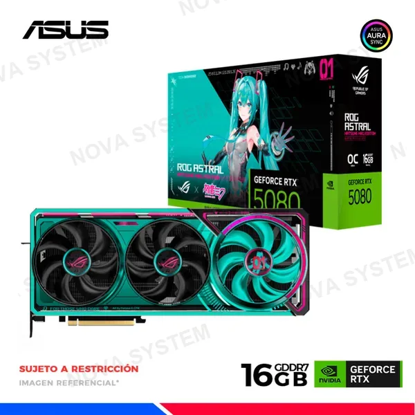 ASUS TARJ. VIDEO ASUS NVIDIA GEFORCE ROG ASTRAL RTX™ 5080 16GB GDDR7 OC BLACK EDITION/256-BITS/30 Gbps/3 FAN/IA 1899 TOPs/CUDA® Cores 10752/RELOJ BASE 2700-2760 MHZ/3xD-PORT2,1ba/1xHDMI2.1b(4K@120Hz)/RESOL