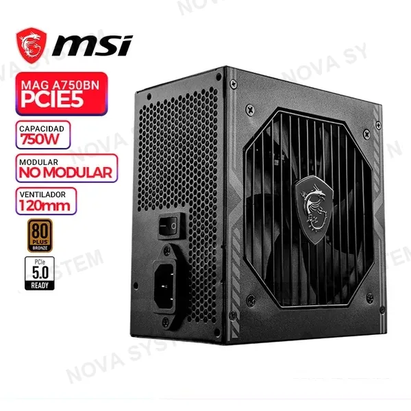 MSI FUENTE DE PODER MSI MAG A750BN III 750W/80 PLUS BRONZE/NO MODULAR/PCIe CEM 5.1/NATIVO 12V-2x6(H++)450W/ATX3.1/PFC