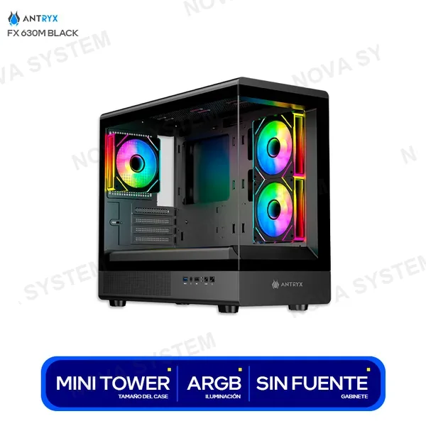 ANTRYX CASE ANTRYX FX 630M BLACK (AC-FX630MK) M-ATX, ITX/2 FAN LATERAL ARGB REVERSE BLADE/1 FAN POSTERIOR ARGB/SOPORTA REFRIGERACION 360mm/280mm/240mm