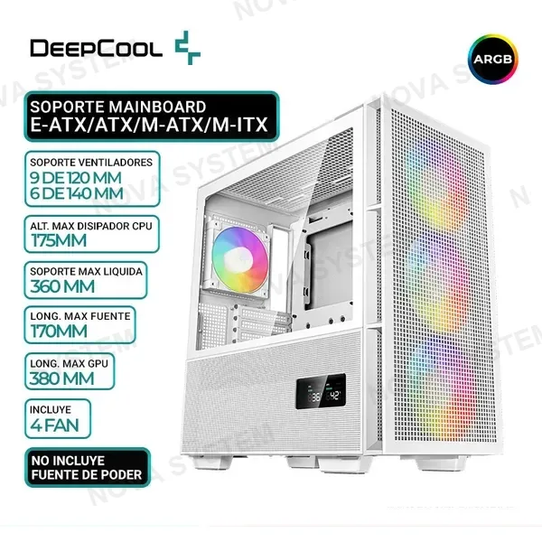 DEEPCOOL CASE DEEPCOOL CH560 DIGITAL WHITE 4 FAN / USB3.0×1、Audio×1、Tipo-C×1