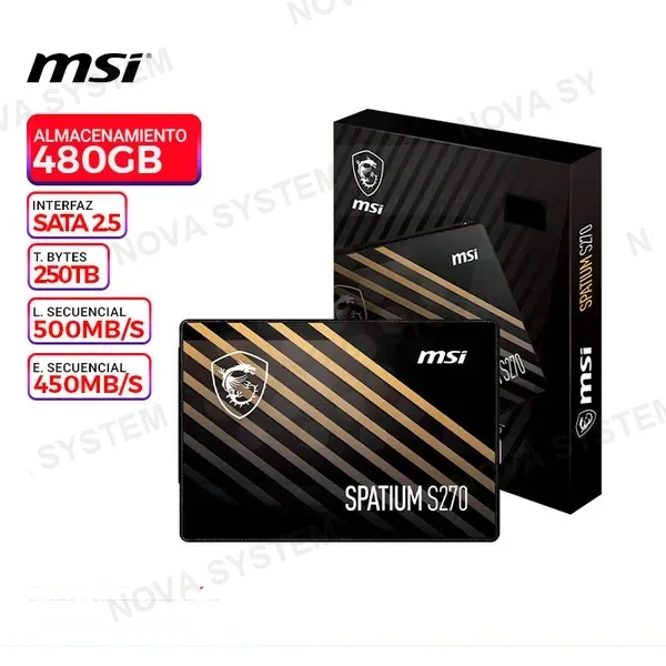 MSI SSD SOLIDO SATA 2.5 MSI SPATIUM 480GB S270 6Gb/s/V.ESCRITURA 450 MB/s/V.LECTURA 500 MB/s/TBW 250/NAND 3D