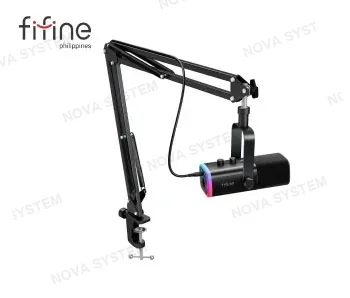 MICROFONO FIFINE AM8T AMPLIGAME + SOPORTE DE BRAZO RGB CONDENSADOR BLACK