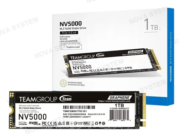 DISCO SOLIDO SSD TEAMGROUP NV5000, 1TB, M.2, PCIE GEN4X4, 4500MB/S,1900MB/S NVME (TM8FGM001T0C101)