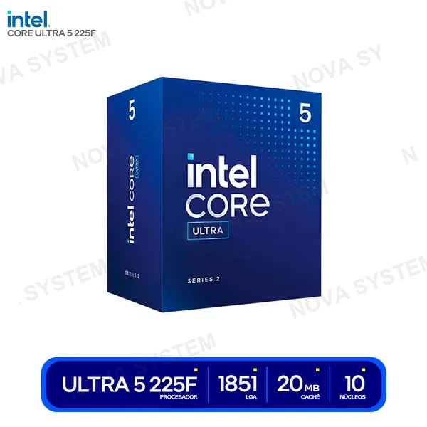 PROCESADOR INTEL CORE ULTRA 5 225F 3.30GHZ HASTA 4.90GHZ 20MB 10 CORE LGA1851 (BX80768225F)