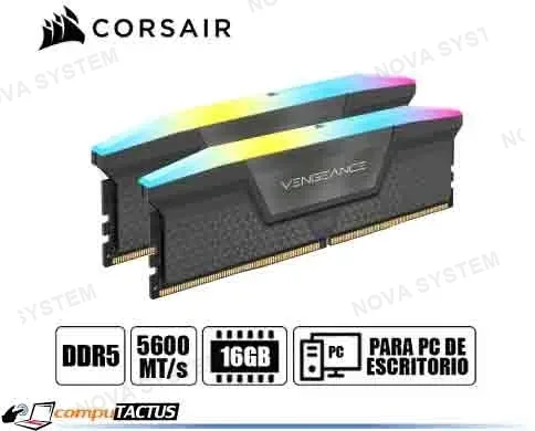 MEMORIA RAM CORSAIR VENGEANCE 16GB 5600MHZ DDR5, CL40, RGB (CMH16GX5M1B5600Z40)