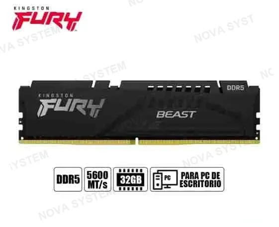 MEMORIA RAM KINGSTON FURY, 32GB DDR5, 5600MHZ, CL40, BLACK (OEM)