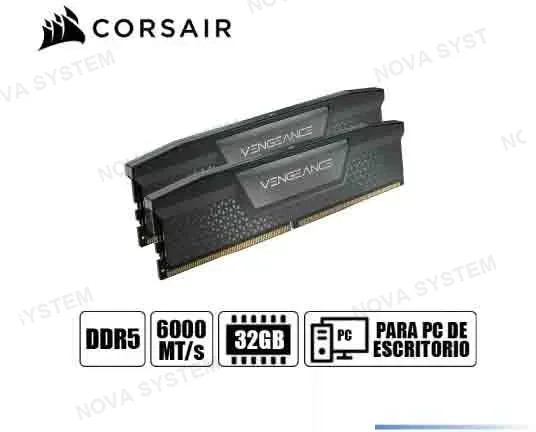 MEMORIA RAM CORSAIR 32GB (2X16GB) DDR5 6000MHZ VENGEANCE, CL36, BLACK (CMK32GX5M2E6000Z36)