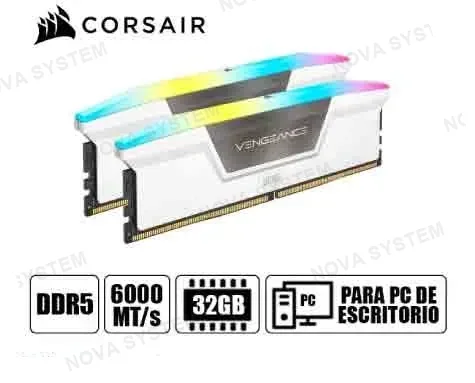 MEMORIA RAM CORSAIR 32GB (2X16GB) DDR5 6000MHZ VENGEANCE, CL36, RGB WHITE (CMH32GX5M2E6000Z36W)