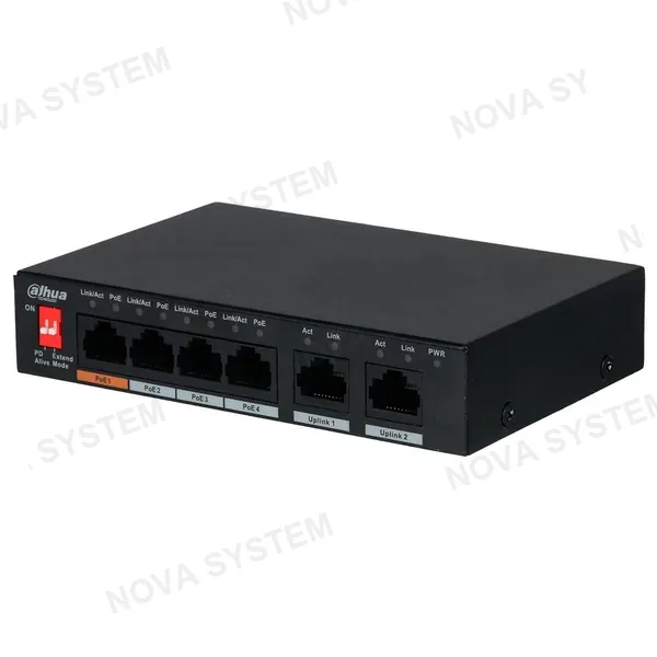 DAHUA PFS3006-4ET-60 Switch 4 Puertos POE 10/100Mbps, 2Uplink 10/100Mbps, 60w. No administra. Capa 2