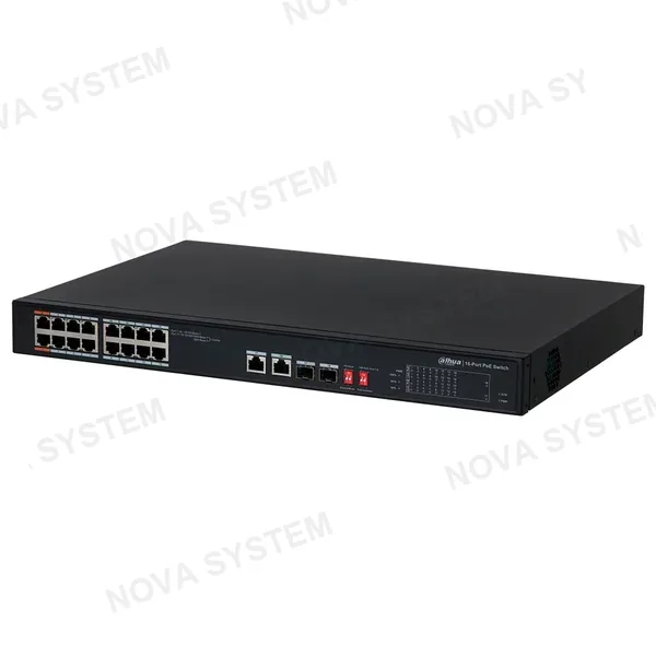 DAHUA DAHUA PFS3218-16ET-135, Switch 16 Puertos POE 10/100, 2Uplink Giga, 2SFP Giga, 135w. No Administra, Capa 2