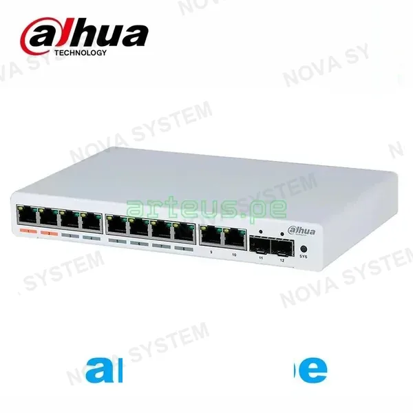 DAHUA DAHUA PFS4212-8GT-96 - Switch de 8 puertos POE Gigabit. Conmutador 10/100/1000. Potencia 96w