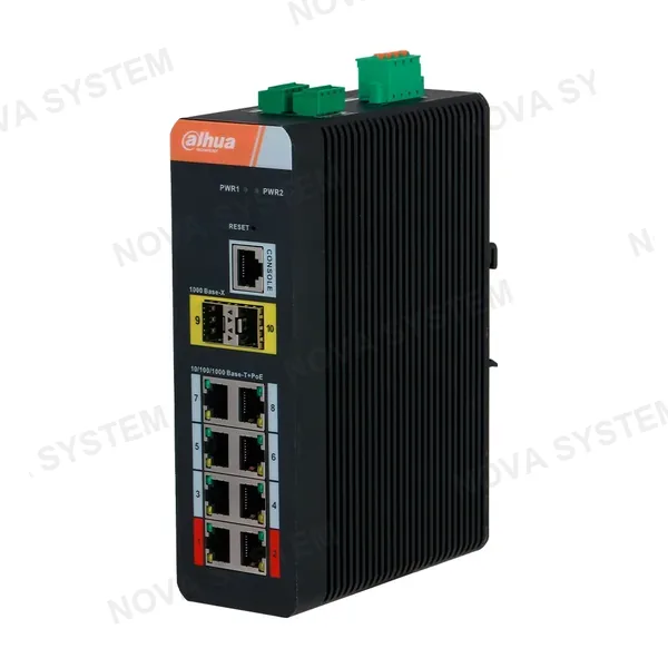 DAHUA DAHUA PFS4210-8GT-DP, Switch Industrial 8 Puertos POE Giga, 120w, RS232, RS485, 2SFP. Montaje en Riel DIN
