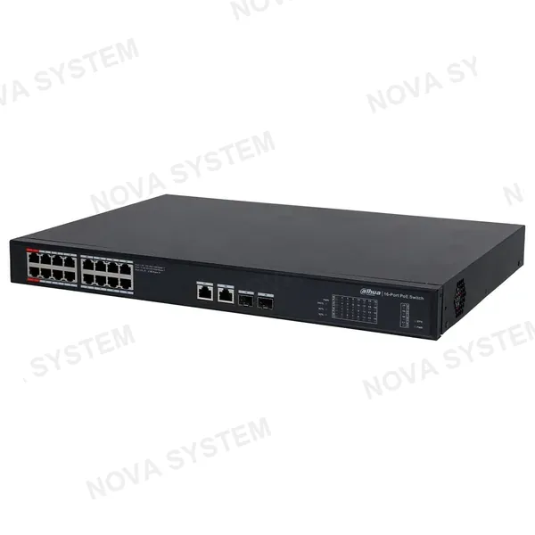 DAHUA DAHUA DH-PFS3220-16GT-190, Switch 16 Puertos POE Giga, 2Uplink Giga, 2SFP Giga, 190w. No Administra, Capa 2