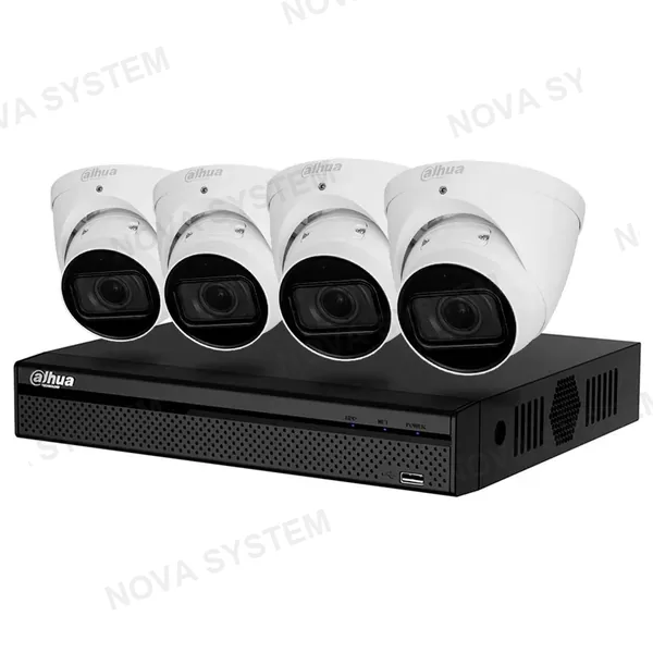 DAHUA DAHUA KIT-NVR4CH-4DOM Kit Cámaras de Seguridad IP POE Full HD 2MP: NVR 4CH y 4 cámaras interior