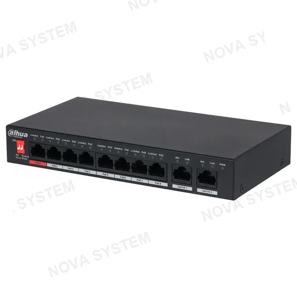 DAHUA DAHUA DH-PFS3010-8ET-96 Switch Conmutador de 8 canales POE 96w. 10/100mbps. Capa 2. No administrable. POE 2.0