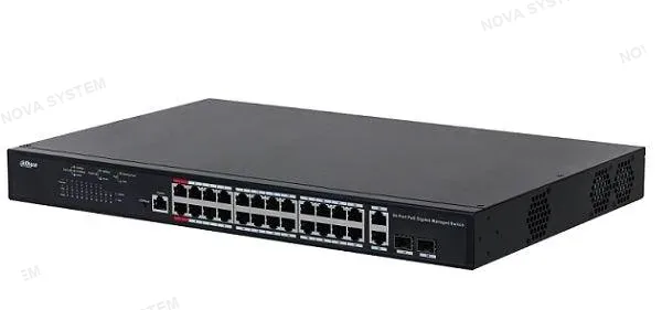 DAHUA DAHUA DH-PFS4226-24GT-230 - Switch Conmutador de 24 puertos POE 230w Giga con 2 puertos de Fibra óptica. 10/100/1000mbps. Administrable. Capa 2. HI-POE. 2 Puertos SFP