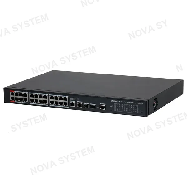 DAHUA DAHUA DH-S4228-24GT-240 - Switch Conmutador de 24 puertos POE 240w con 2 puerto de Fibra óptica Giga. 10/100/1000mbps. Administrable. Capa 2. HI-POE. 2 Puertos SFP. POE 2.0