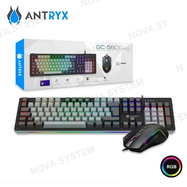 KIT ANTRYX GC-5600 PLUS TECLADO RGB RAINBOW MECANICO SWITCH BLUE USB + MOUSE RGB USB (PN:AGC-56