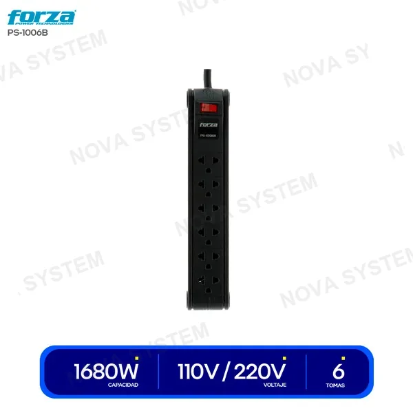( PS-1006B ) SUPRESOR DE PICO FORZA 6 TOMAS ( PS-1006B ) 3 METROS