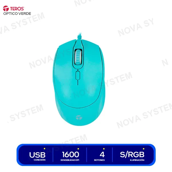 ( TE-1227S ) MOUSE TEROS OPTICO VERDE ( TE-1227S ) | 4 BOTONES | USB