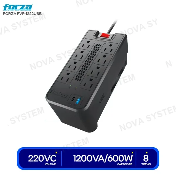 FVR-1222USB ESTABILIZADOR FORZA 8 TOMAS ( FVR-1222USB ) 1200VA | 60