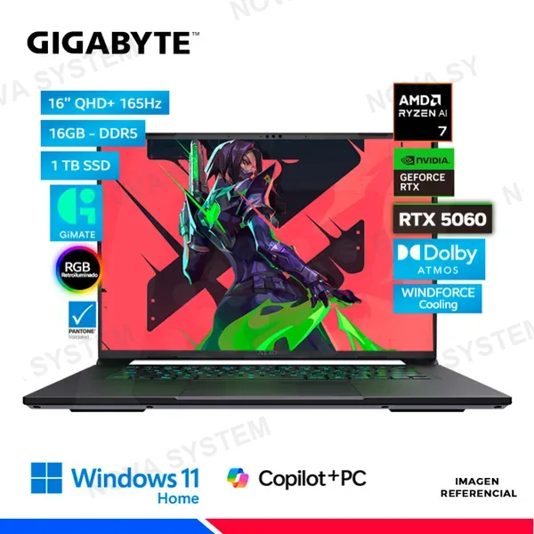 LAPTOP GIGABYTE Aero X16 Copilot+ PC Amd Ryzen AI 7 350, 16GB DDR5, SSD 1TB, RTX 5060 8GB, 16"
