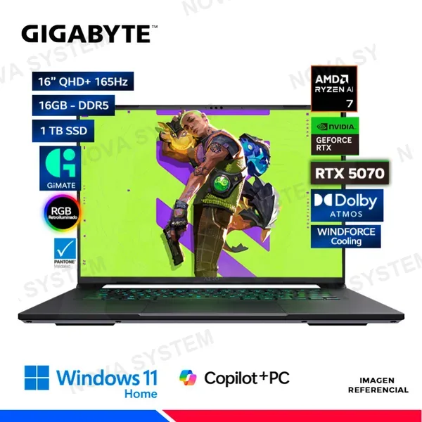 LAPTOP GIGABYTE Aero X16 Copilot+ PC Amd Ryzen AI 7 350, 16GB DDR5, SSD 1TB, RTX 5070 8GB, 16"