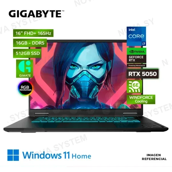 LAPTOP GIGABYTE Gaming A16 Intel Core i7-13620H, 16GB DDR5, SSD 512GB, RTX 5050 8GB, 16" WUXGA