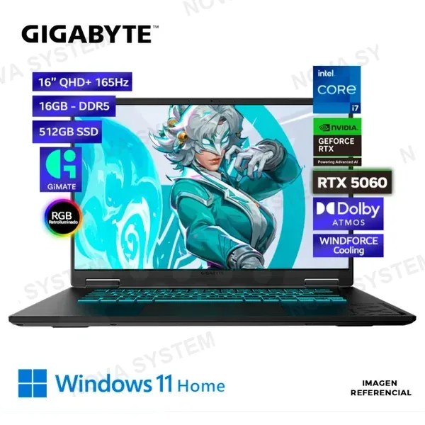 LAPTOP GIGABYTE Gaming A16 Intel Core i7-13620H, 16GB DDR5, SSD 512GB, RTX 5060 8GB, 16" WQXGA
