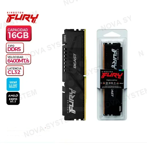 MEM. RAM KINGSTON FURY BEAST 16GB DDR5 6400MT/s, CL32