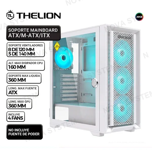 CASE THELION GLATIATOR GL65 WHITE, 4 COOLER ARGB, V/TEMPLADO
