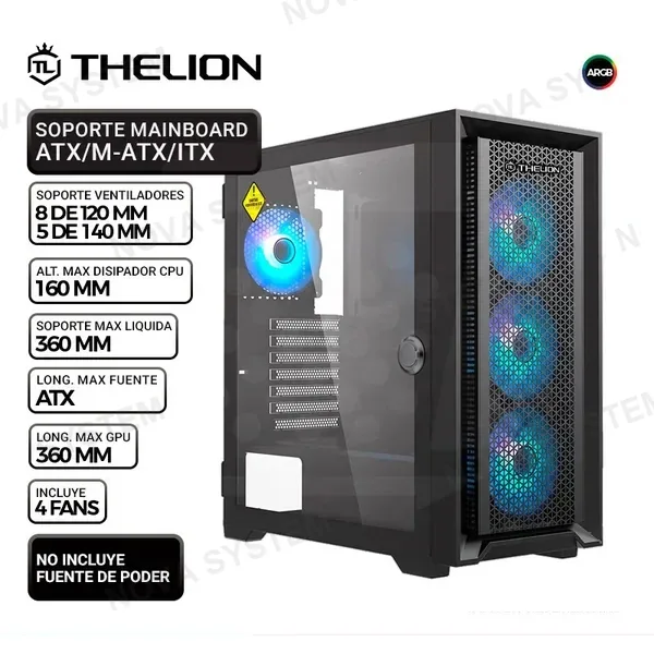 CASE THELION GLATIATOR GL65 BLACK, 4 COOLER ARGB, V/TEMPLADO