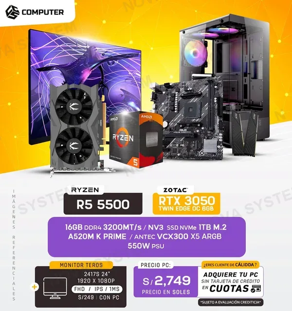 PC Build #8 Ryzen 5500 | RTX 3050|A520M|16GB RAM DDR4 |1TB GB SSD