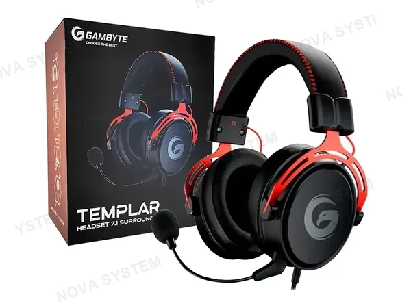 AURICULAR GAMBYTE TEMPLAR 7.1 GAMING (BMBH43AR) CON MICROFONO, INTERFAZ JACK 3.5 MM, NEGRO C/ ROJO