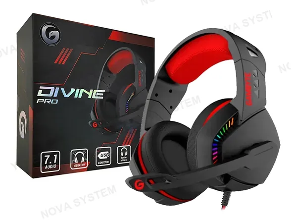 AURICULAR GAMBYTE DIVINE PRO GAMING 7.1 (GI-DIVINE-KT) CON MICROFONO, INTERFAZ USB, LED RGB, NEGRO C/ ROJO