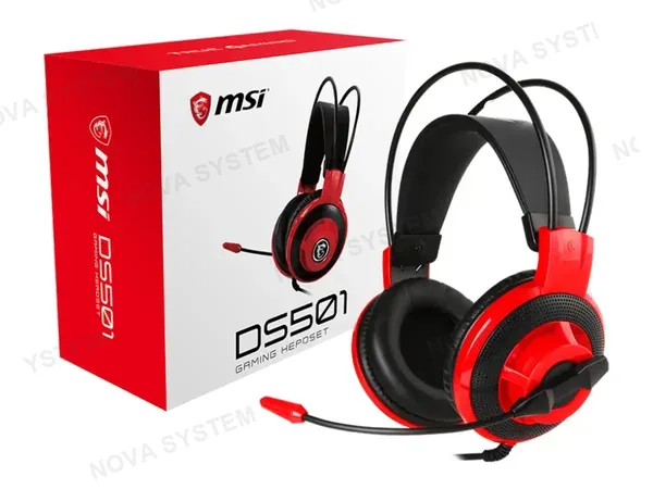 AURICULAR MSI GAMING DS501 (DS501) CON MICROFONO, INTERFAZ JACK 3.5 MM, NEGRO C/ ROJO