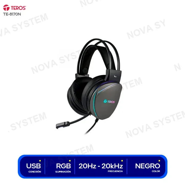 AURICULAR TEROS GAMING 8170N (TE-8170N) CON MICROFONO, INTERFAZ USB, RGB, NEGRO