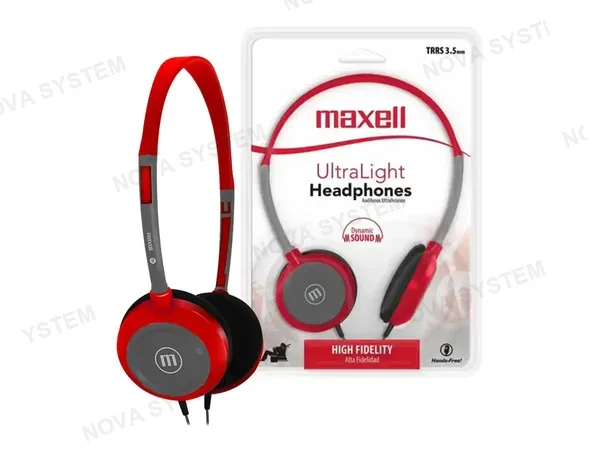 AURICULAR MAXELL HP-200 ULTRA LIGHT (348408) CON MICROFONO, ROJO / GRIS