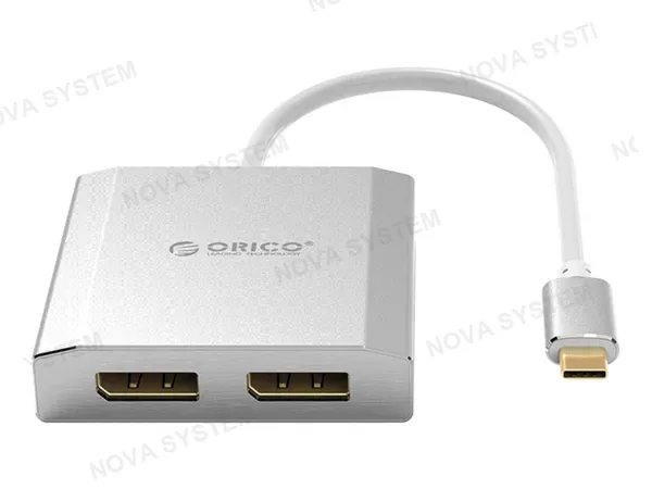 ADAPTADOR DE PUERTO TIPO C MACHO -- A -- 2 PUERTOS DISPLAYPORT HEMBRA, ORICO, RESOLUCIÓN 4K - 60HZ, COLOR PLATA (XD-CF2DP4-SV-BP)