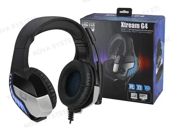AURICULAR ADESSO XTREAM G4 GAMING 7.1 (XTREAM G4) CON MIICROFONO, INTERFAZ USB, RGB, NEGRO C/ GRIS