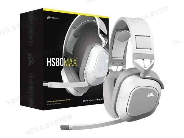 AURICULAR CORSAIR HS80 MAX WIRELESS, BLANCO, CON MICROFONO, CONTROL DE VOLUMEN, ALMOHADILLAS SUAVES (CA-9011296-WW)
