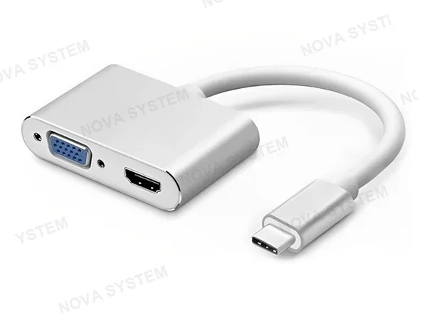 ADAPTADOR DE PUERTO USB 3.1 TYPO C MACHO -- A -- PUERTO HDMI - VGA HEMBRA, CABLE DE 25 CM, COLOR PLATA (USB 3.1 TYPO-C - A)