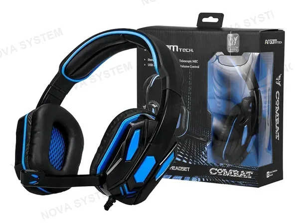 AURICULAR ARGOMTECH COMBAT H545 GAMING (ARG-HS-2845BK) CON MICROFONO, AZUL C/ NEGRO